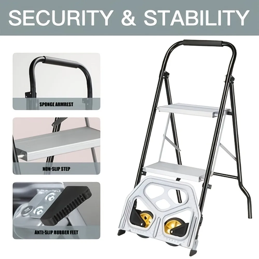 

2-Step Folding Non-Slip Step Stool , Easter Home Decorations, Featuring Non-Slip Wide-Platform, Sturdy Steel Frame