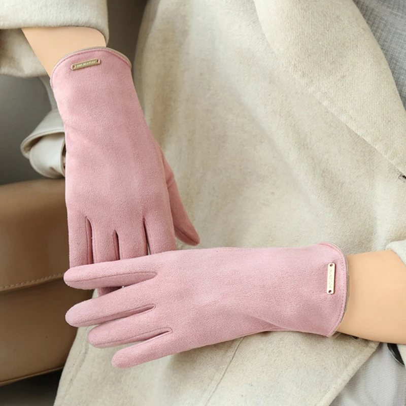 Women Touch Screen Gloves Autumn Winter Keep Warm Mittens Thin Cashmere Solid Cycling Drive Suede Fabric Elegant Windproof