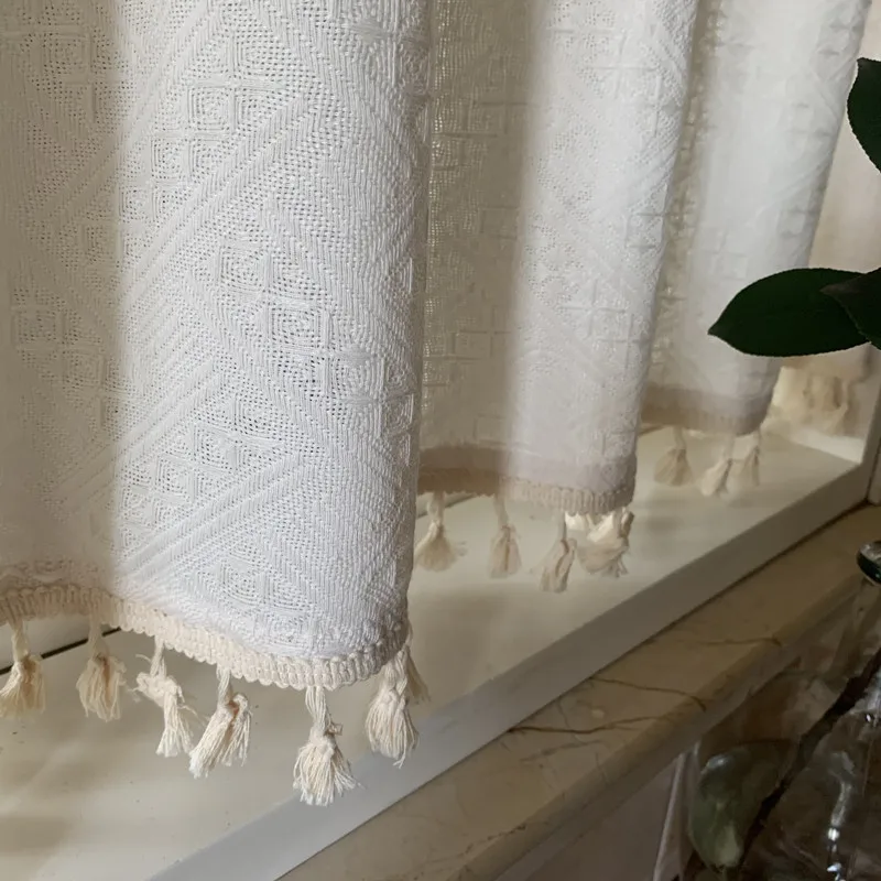 Bohemian geometric cotton curtain Bookcase curtains coffee door curtain versatile custom cotton linen tassel Bedroom curtains