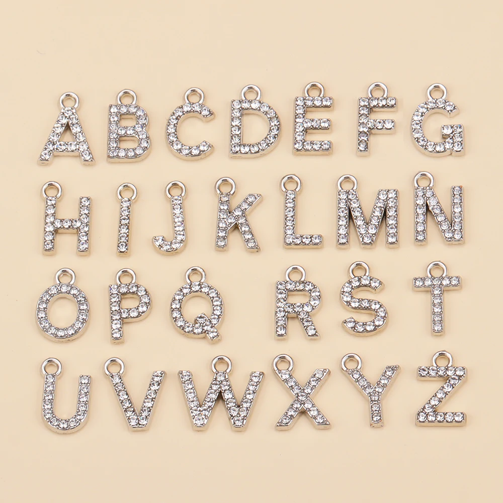 Shiny Silver Plated Zircon Letter Charms A-Z 26 Initials Necklace Pendants Your Name DIY Choker Bracelet For Jewelry Accessories