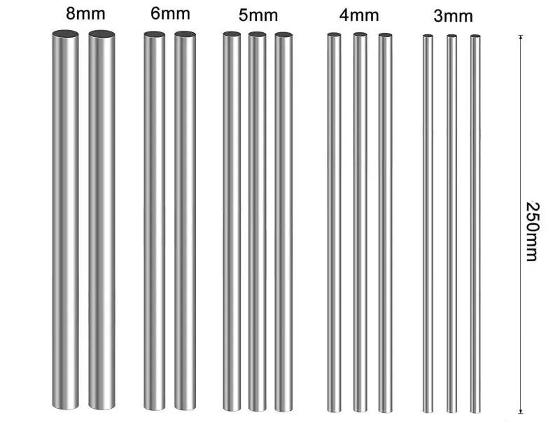 304 haste de aço inoxidável 2mm 2.5mm 3mm 4mm 5mm 6mm 8mm 10mm 14mm haste redonda métrica linear 125mm 200mm 250mm 330mm 500mm longo