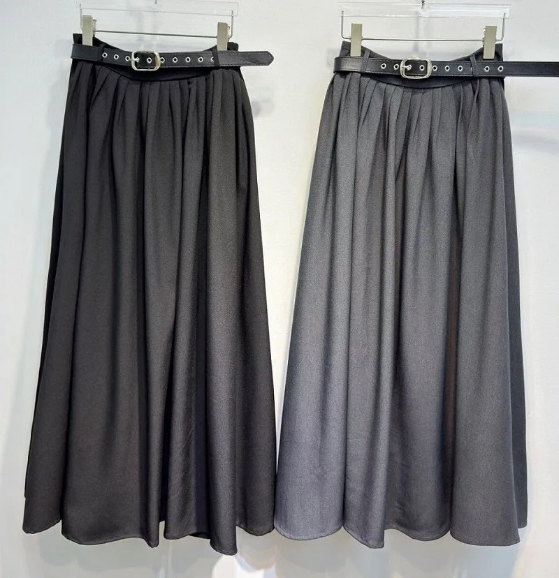 Alta qualidade novas saias longas 2025 outono designer moda feminina cinto deco cintura alta longo maxi festa preto cinza saia roupas