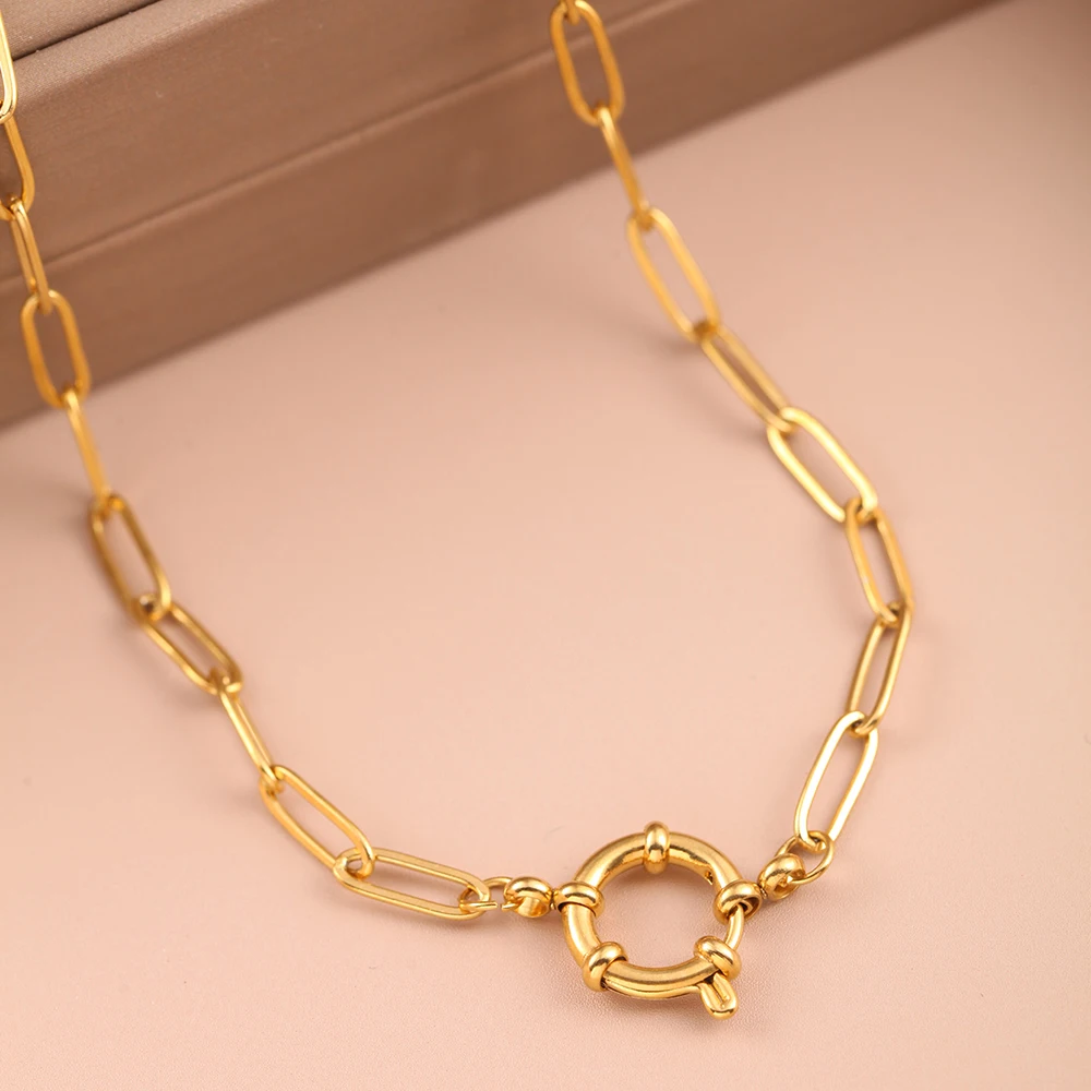 Choker neck Golden Women\'s Stainless Steel Necklace Large Cross Chain Fashionable and Simple Jewelry Necklace 2025 Women\'s Trend