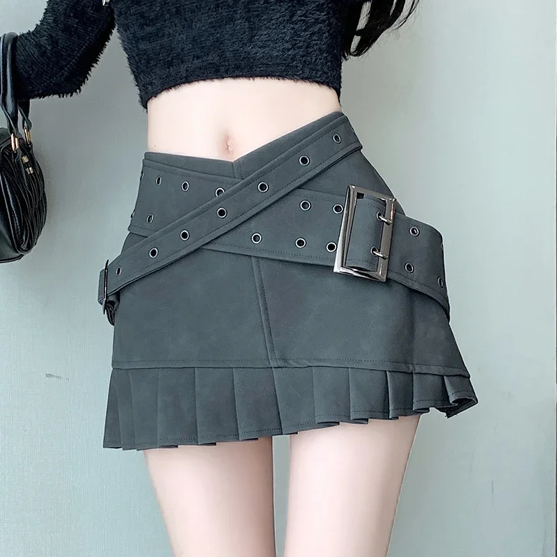 Wash and make old PU leather 2024 new autumn and winter spicy girl sexy low waist skirt short skirt for children