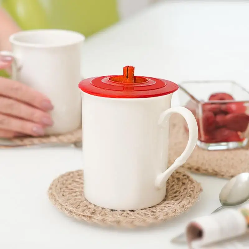 Tapas para vasos y tazas con soporte para cuchara, cubiertas de vidrio para refrescos, sello hermético para suministros de vasos, tapas de silicona, accesorio