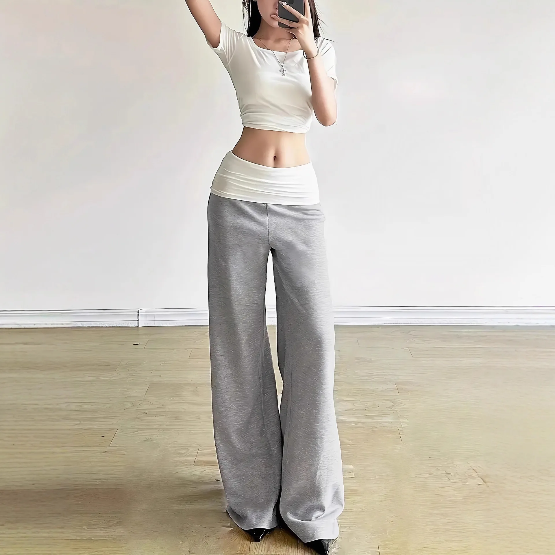 

High Waisted Narrow Version Hanging Wide Leg Pants with A Lazy Design Straight Leg Casual Women's Pants