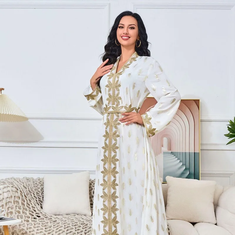 2025 Abito da donna in vita impero Abaya bianco a-line modesto all'ingrosso per la festa musulmana Vendita calda Moda per adulti Borka Abaya