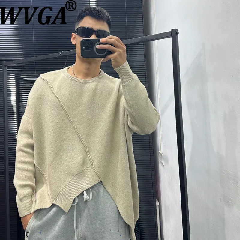 

WVGA осень-зима новый мужской прилив ниша нерегулярные лоскутные вязаные свитера шикарные повседневные модные топы с круглым вырезом и длинными рукавами Ins W15163