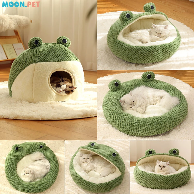 Pet Cat And Dog Bed Plush Round Cartoon Frog Mat Winter Warm Deep Sleep Comfort Soft Breathable Cat Dog House Pet Supplies