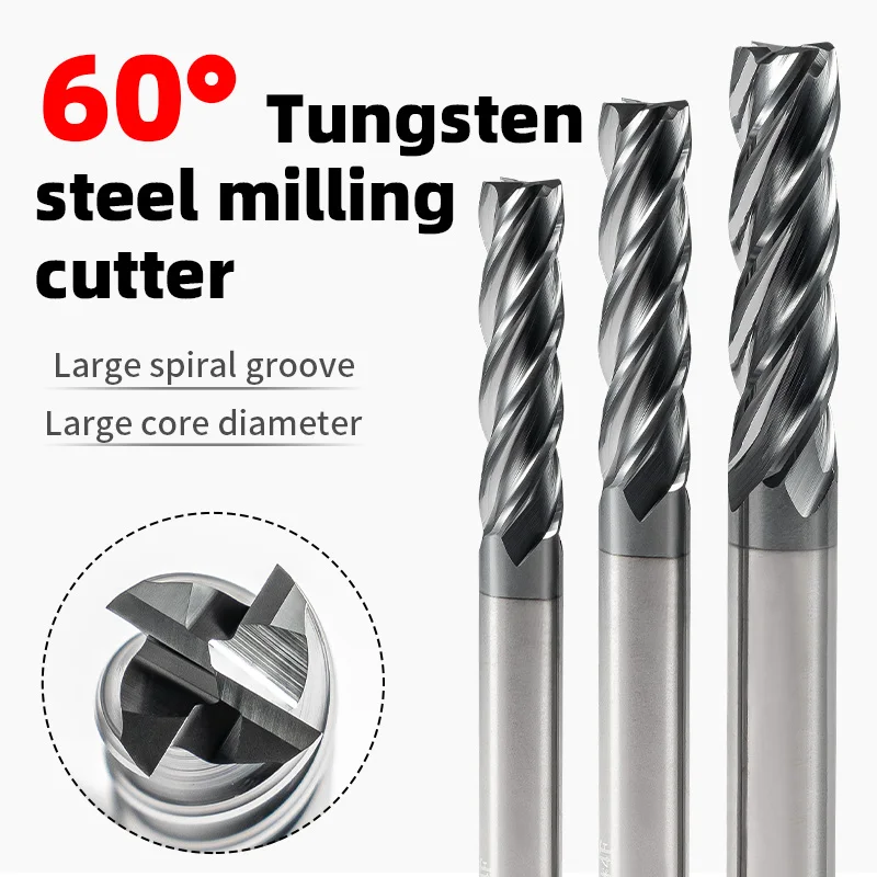 

60 Degree Tungsten Steel End Mill 4 Flutes Black Coated CNC Cutter | Stainless Steel Specialized Tool