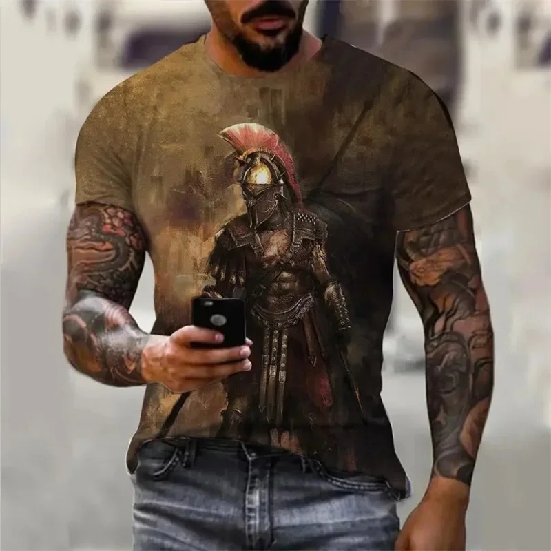 Summer Vintage T-Shirts For Men 3D Print Knight Pattern Short Sleeve Oversized T-Shirt Men's Casual Tee Shirt Tops
