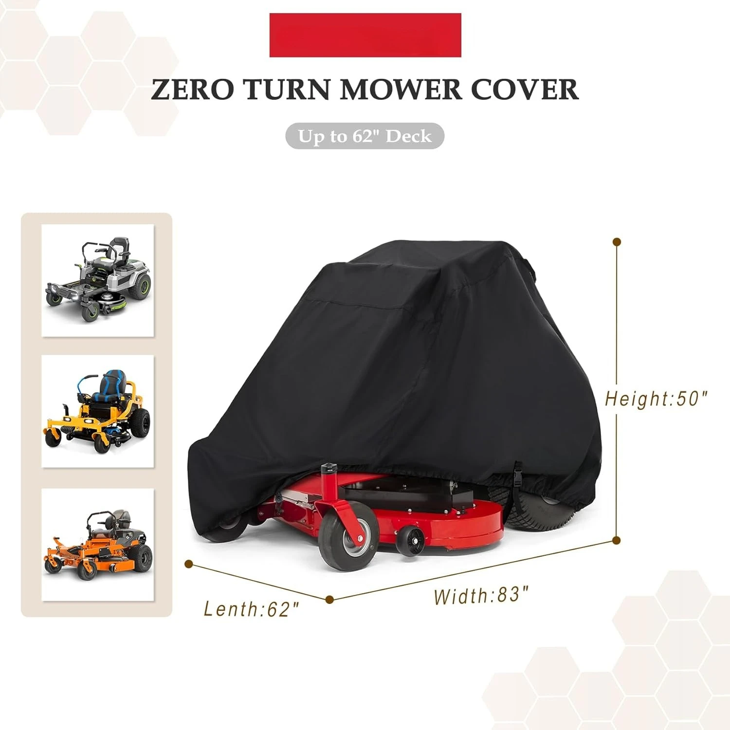 

Zero Turn Mower Cover - Waterproof Heavy Duty Riding Lawn Tractor Cover Up to 62 inches Decks Black