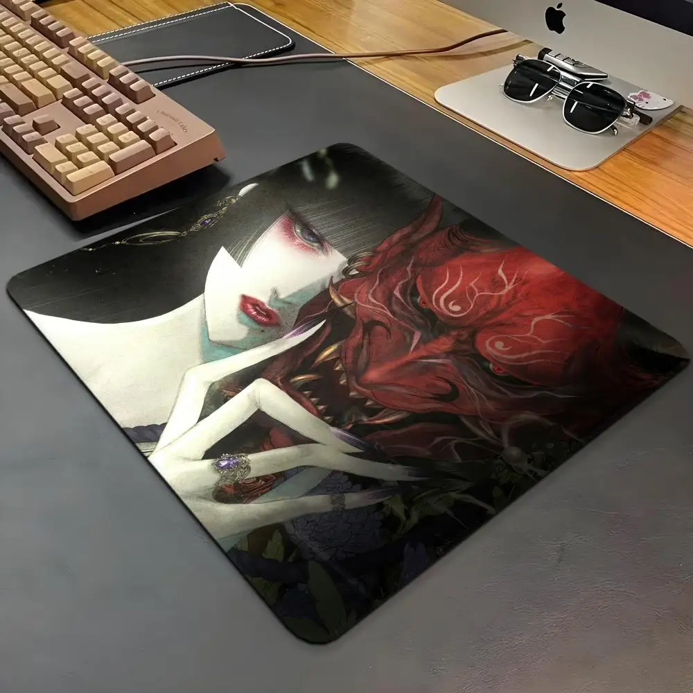 

Коврик для мыши с черепом демона, компьютерный коврик для мыши XS, маска для офиса для девочек, резиновый коврик 22x18 см, нескользящий коврик, синий настольный коврик с бабочкой