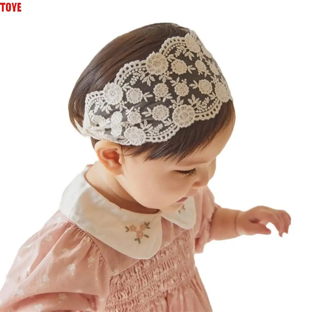 

Retro Wave Lace Baby Headband Flower Wide Infant Hairband Headdress Embroidered Elastic Hair Hoop Summer
