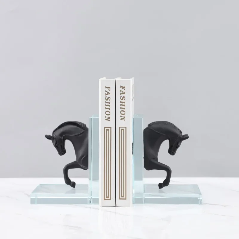 Creative Resin Horse Head Sculpture Crystal Bookend Desktop Decoration Abstract Art Animal Statue Craft Bookend Room Decoration
