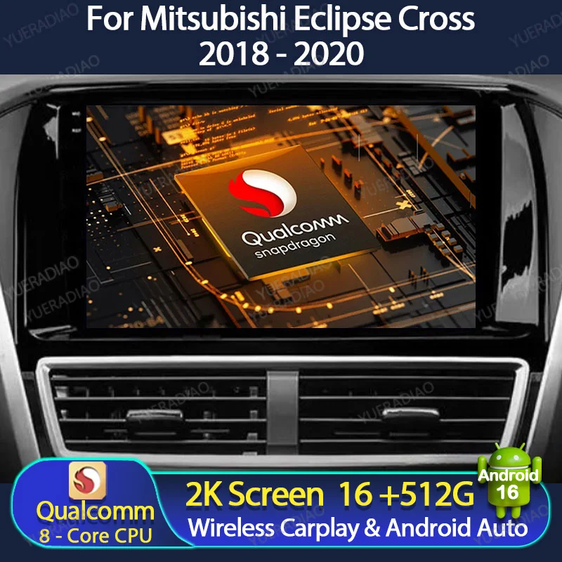 Radio para Auto Android 16 para Mitsubishi Eclipse Cross 2018-2020, Qualcomm 4G WIFI 2DIN, GPS, Navegador, Reproductor Multimedia Estéreo, Video, QLED