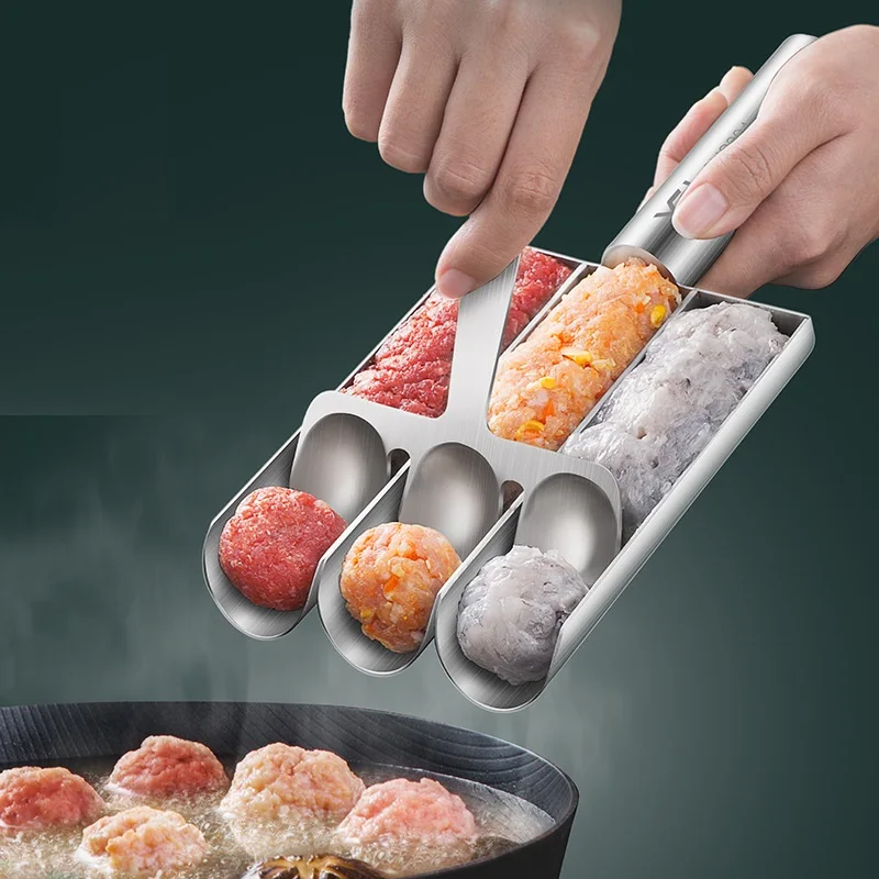 Meatball Scoop Maker Set Stainless Steel Fish Ball Meatball Mold Shrimp Slider Croquette Mold Meat Tools Kitchen Accessories