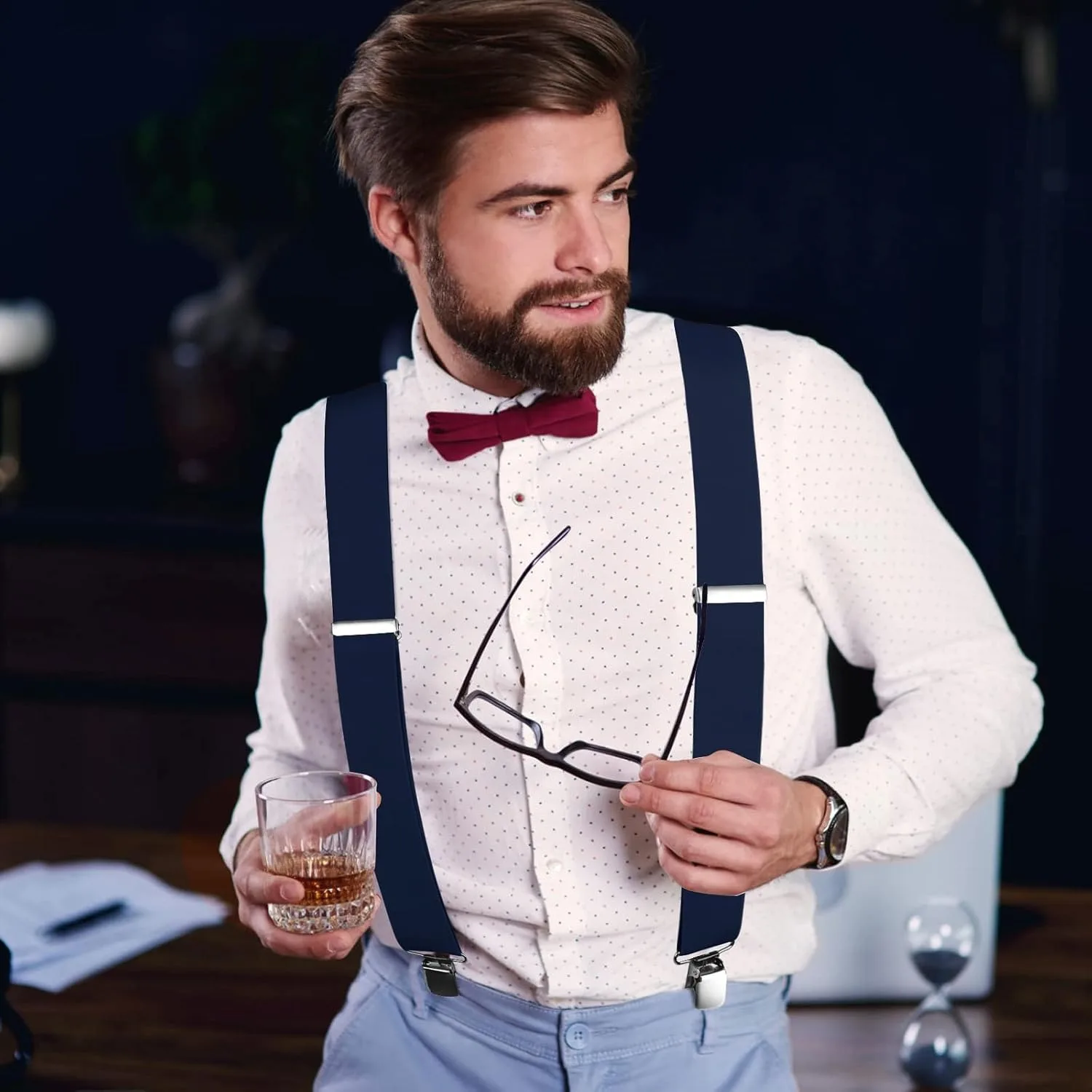 Hosenträger für Herren, Hosenträger mit starken 5,1 cm breiten, 4 Clips, robust, für Herren, hochelastisch, verstellbare Hosenträger im X-Stil – Detail 23
