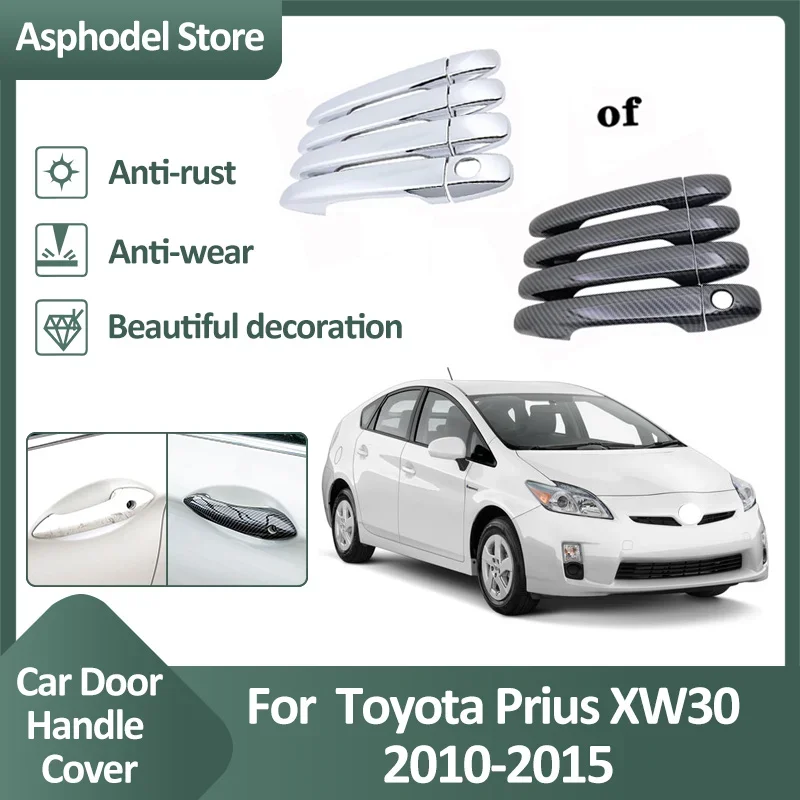 Car Door Handle Cover Trim For Toyota Prius XW30 2010~2015 2012 Exterior Decor Protective Accessories Scratch Stickers Luxuriou