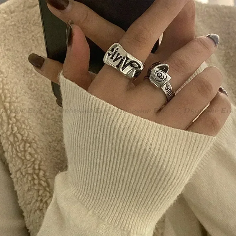 Персонализированное открытое кольцо для девочек, корейская версия, ретро-тренд, универсальные аксессуары с английскими буквами Y2k, вечерние ювелирные изделия, подарки
