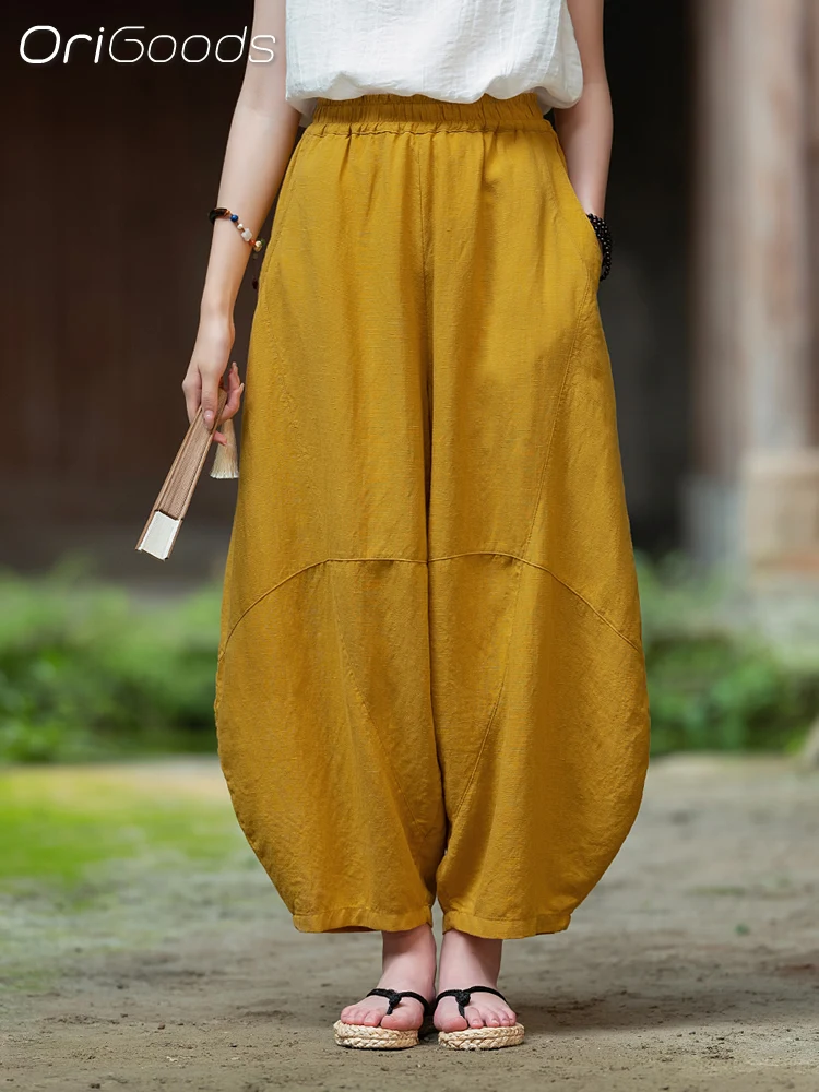 OriGoods Summer Pants Women Loose Lyocell Linen Thin Pants Meditation Zen Clothes Chinese Japanese Style Pants 2024 New C055