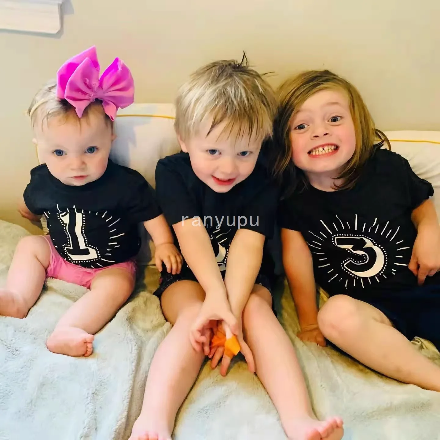 

Children's Birthday Number T-Shirt Pure Cotton 2026 Summer Baby First Birthday Black Sweet Cool Short Sleeve Top