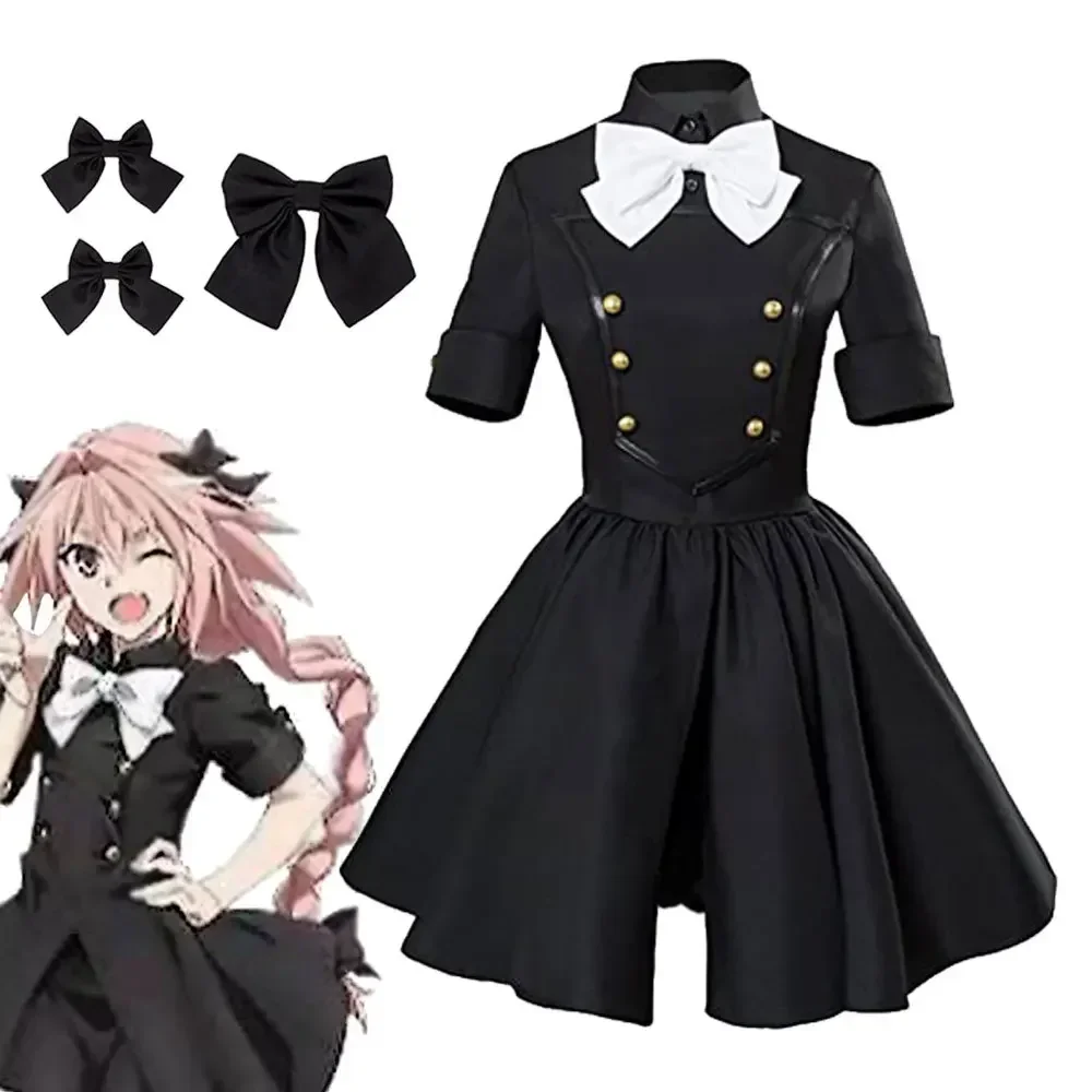 Fate/Apocrypha Astolfo Cosplay Mulheres Homens Quotidiano Halloween Role Play Adorável Roupa Legal Peruca Rosa Preto Vestido Completo Terno