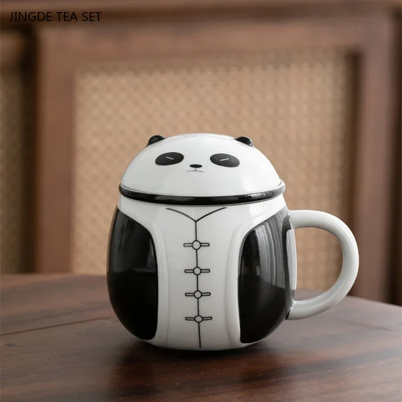 Creative Panda Teacup Ceramic Tea Separation Cup with Lid Filter Office Mug Home Personal Coffee Cup Custom Tea Set Supplies