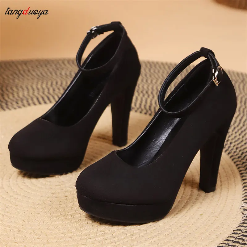 platform heels One Word Buckle Pointed Toe High Heels Sexy Platform Thin Heels Lady Party Pumps Career Work Shoe big Size 42