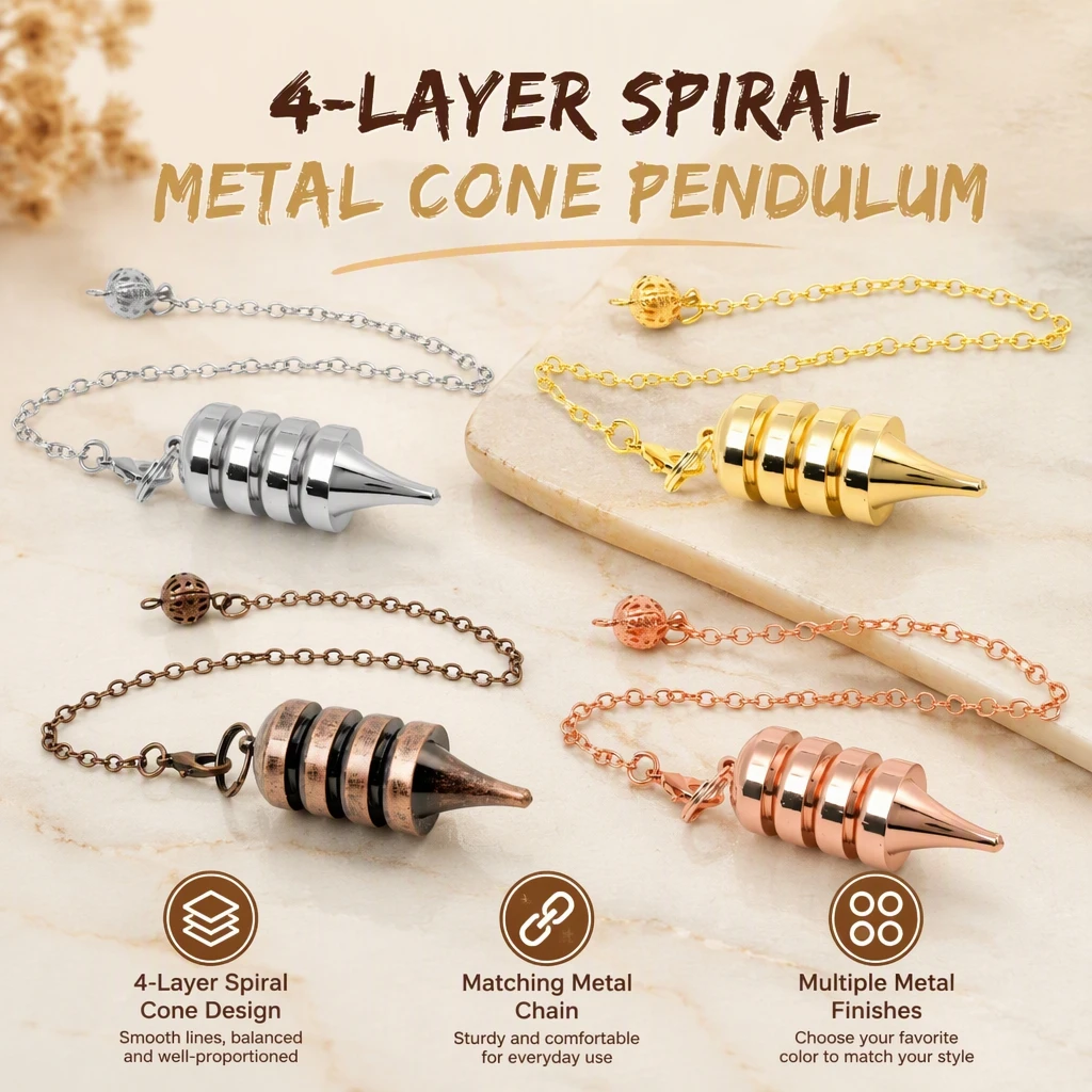 50mm Metal Copper Solid 4-Layer Spinning Top Gravity Pendulum Charm Natural Crystal Dangling Ornament for Meditation Decor