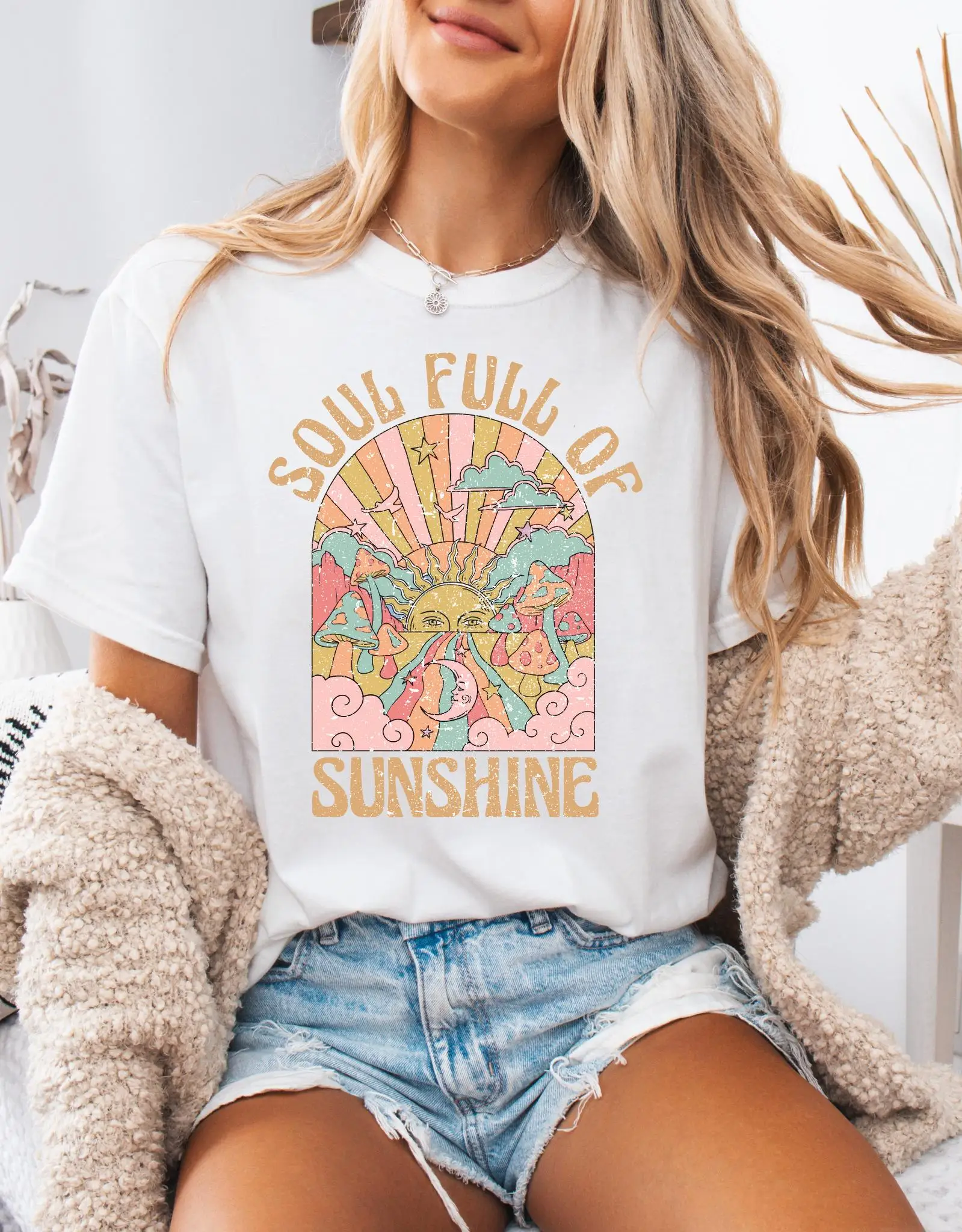 

Женская футболка Soul Full of Sunshine с круглым вырезом и круглым вырезом, подходящая для серфинга, пляжная футболка, лето-весна, женская футболка с коротким рукавом