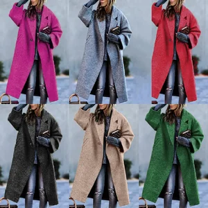 Elegante Wolljacke der Langarmjacke für Frauen im Herbst/Winter lose Revers ohne grünen Jacke für Verschiebung 8 Hauptverkäufe hauptsächlich lang -Green Female - №4