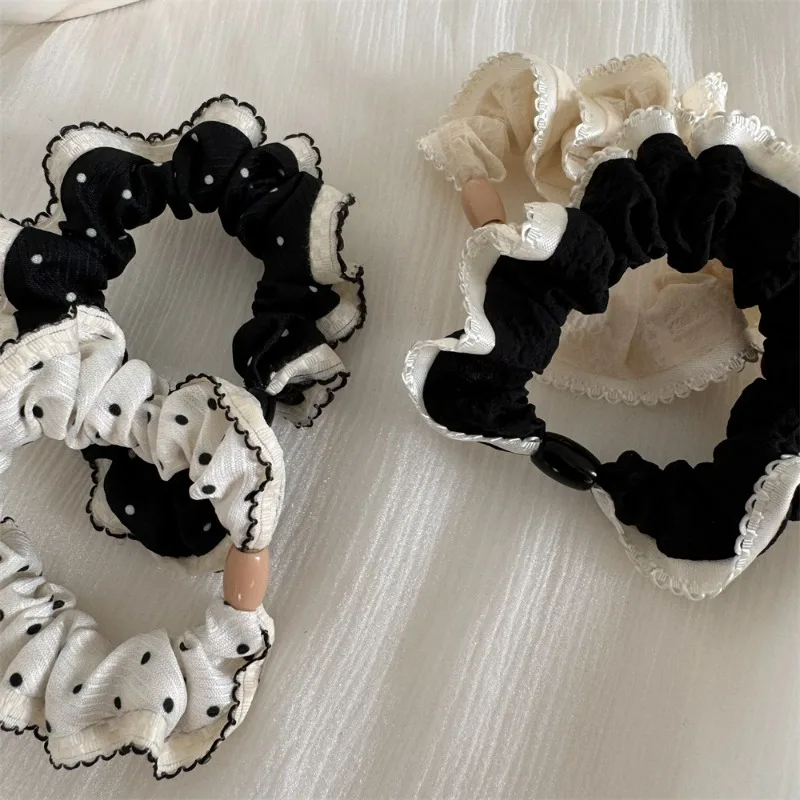 Comely Ruffled Polka Dot Small Intestine Hair Band Head Rope Classic Style Tie Ponytail Hair String High Elasticity Hair Band