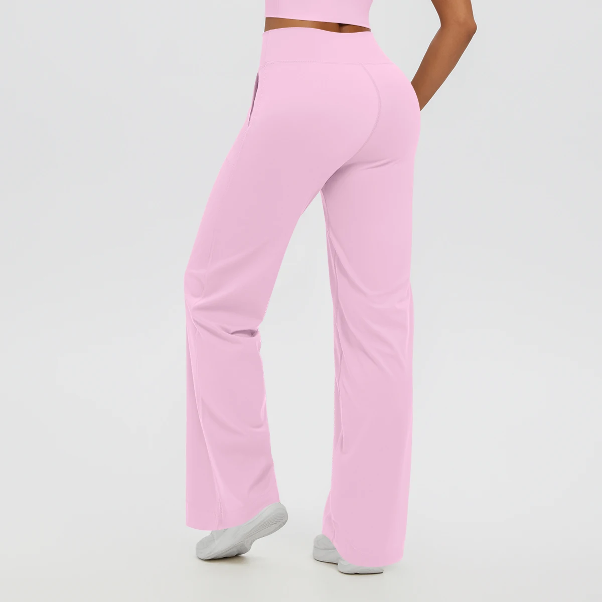 Quick Drying Yoga Pants Women's Drawstring Pocket Wide Leg Pants Gym Sports Running Fitness Pants Solid Color Peach Butt Pants