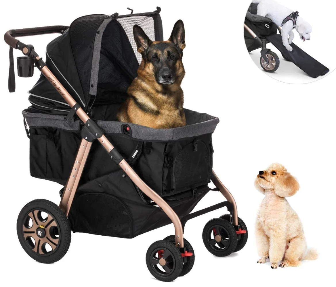 Titan HD Premium Super-Sized Dog Cat Pet Stroller SUV Travel Carriage w Access Ramp 100Lbs Capacity Pumpless Rubber Wheels