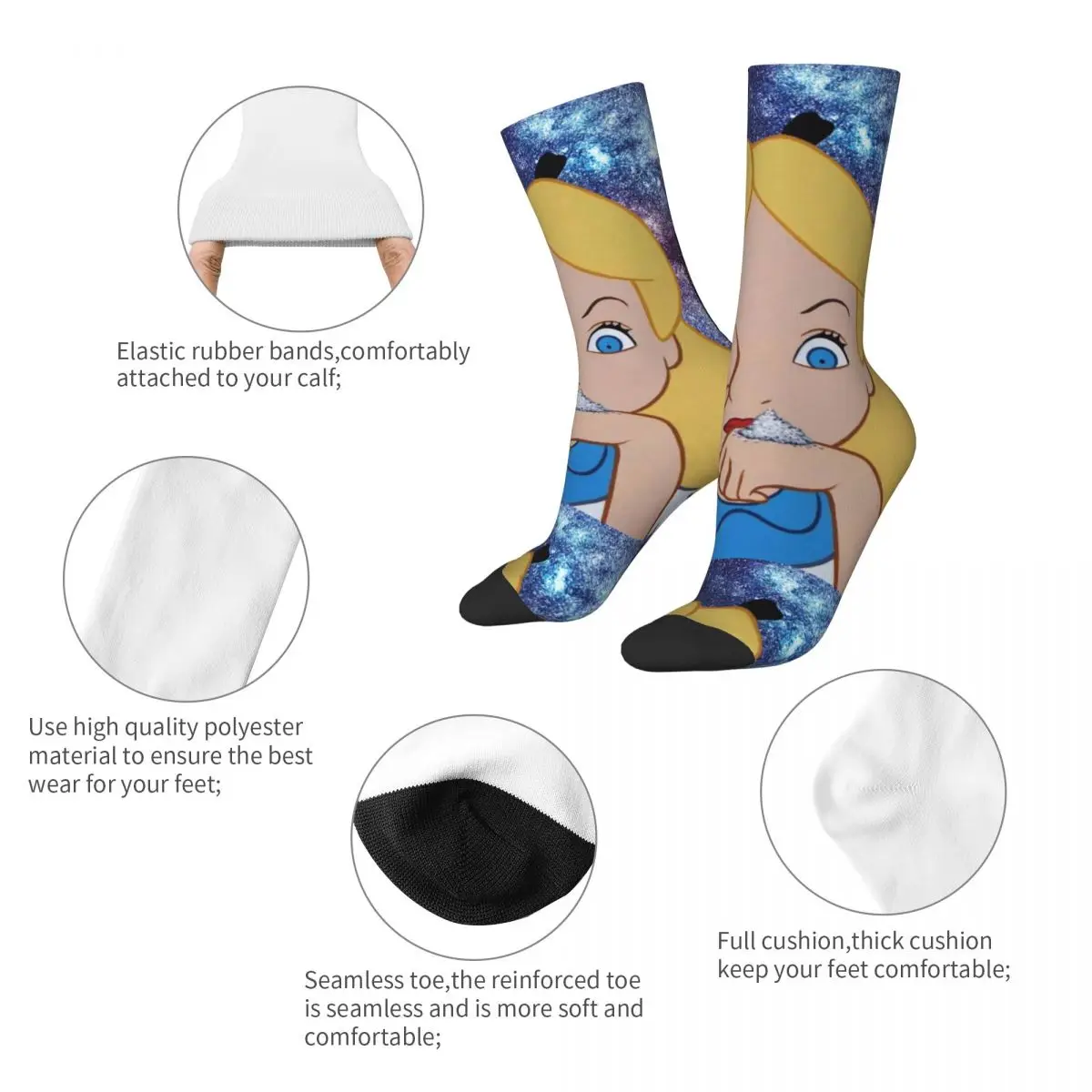 Hip-hop Alice In Wonderland Anime Soccer Socks Polyester Middle Tube Socks for Unisex Sweat Absorbing