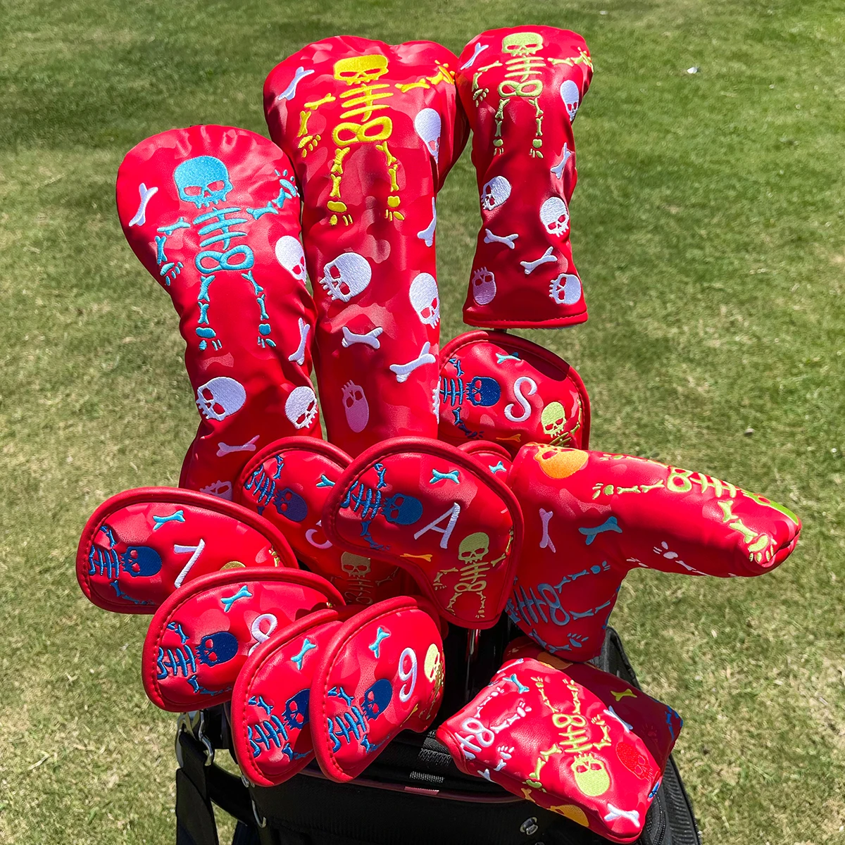 High Quality Golf Club Headcovers Red Skulls #1 #3 #5 Wood Head covers Skulls Design Driver Fairway Hybrid Woods Headcover Blade