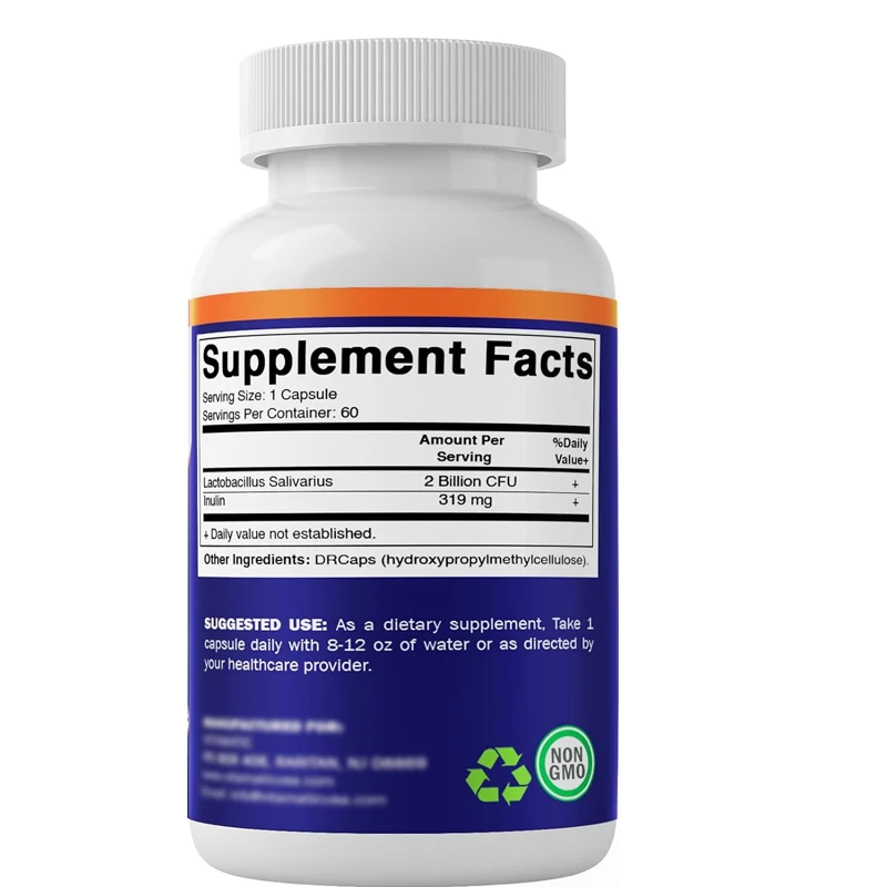 Vitamin Lactobacillus 2 billion -60 DR capsules per capsule - Digestive support - made from prebiotic inulin fiber