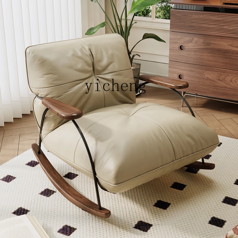 

ZC Genuine Cattlehide Leather Surface Single-Seat Sofa Chair Rocking Chair Recliner Sofa Balcony Home Leisure Chair