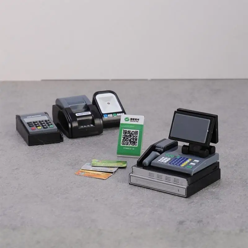 Mini Supermarket Cash Register & POS Machine Kit Collectible Fashion Figurines Set Home Indoor Decor for All Room Types Plastic