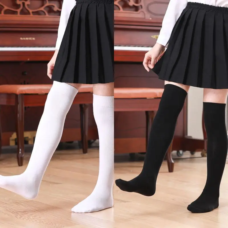 

Детские высокие хлопковые носки для девочек, черные повседневные модные колготки выше колена для школы, эластичные детские длинные носки на весну и осень