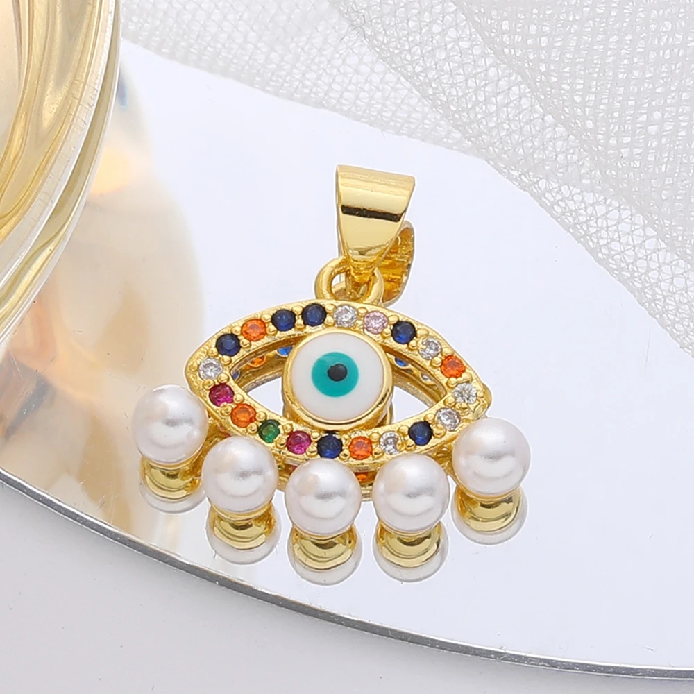 Juya Handmade 18K Real Gold Plated Tree Of Life Elephant Fruit Pearls Cross Saint Mary Enamel Greek Evil Eye Charms Supplies