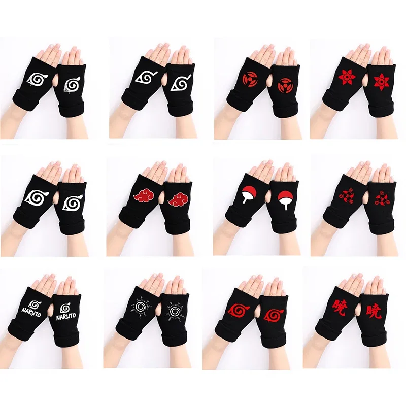 Naruto Anime Cosplay Black Gloves Akatsuki Itachi Bicycle Motorcycle Fingerless Warmer Wrist Gloves Toys for Children Adult Gift