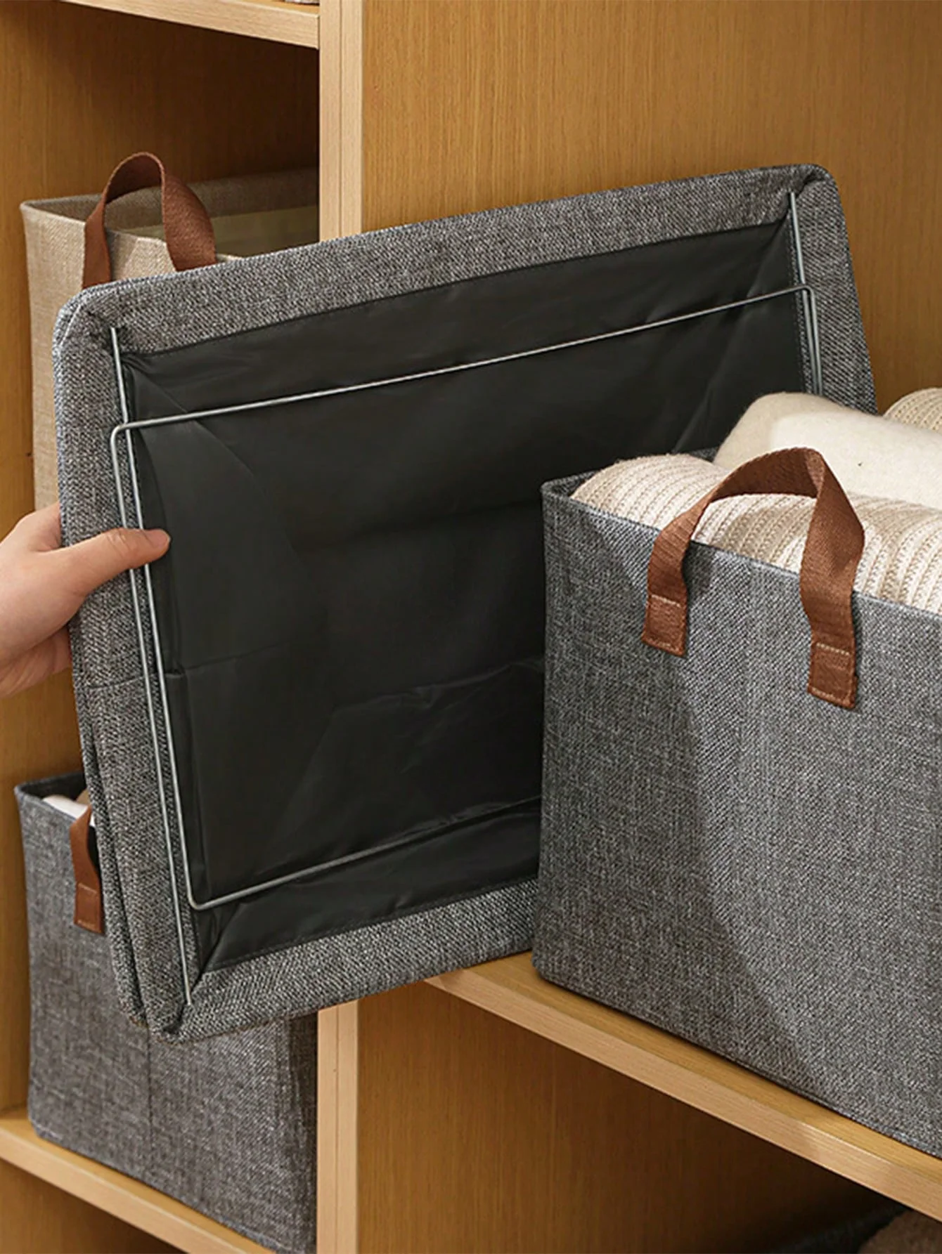 1/2pcs, fabric storage box Cotton and linen clothes storage box Foldable steel frame portable clothes storage basket storage bag