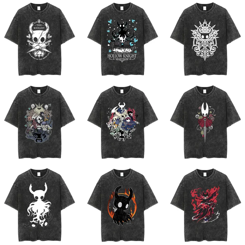 

Washed Vintage Game Hollow Void Hollow Knight Men T-shirt Fans Gift Men's Women Casual Cotton T-shirts Male Anime Casual T Shirt