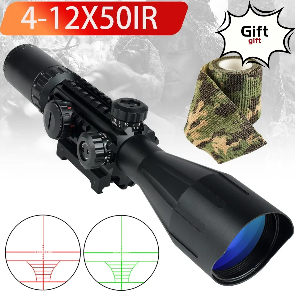 

Hunting 4-12x50IR Scope Tactical Red Green Illuminated Optic Reflex Rifle Sight Reticle Collimator Air Rifle Airsoft Accsesories