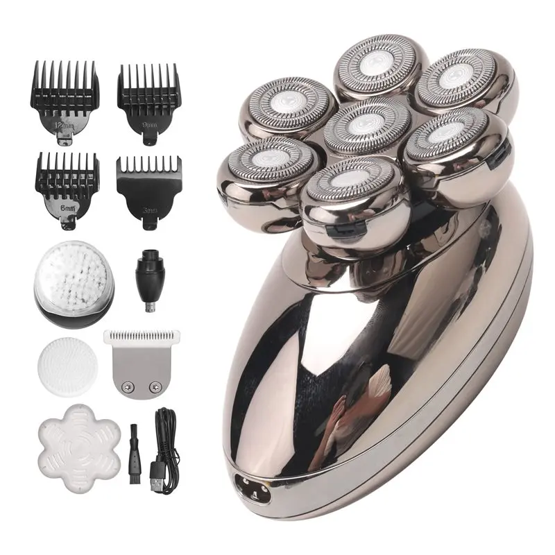 

Электробритва HIM с 7 головками, USB-зарядка, лезвия из нержавеющей стали, мужской триммер для быстрого бритья, триммер для бороды, подарок для мужчин, серебристый