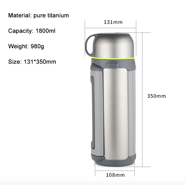 Outdoor Pure Titanium Portable Double layer Thermos Pot 1.8L Travel Pot Tea Cup Titanium Vacuum Bottle