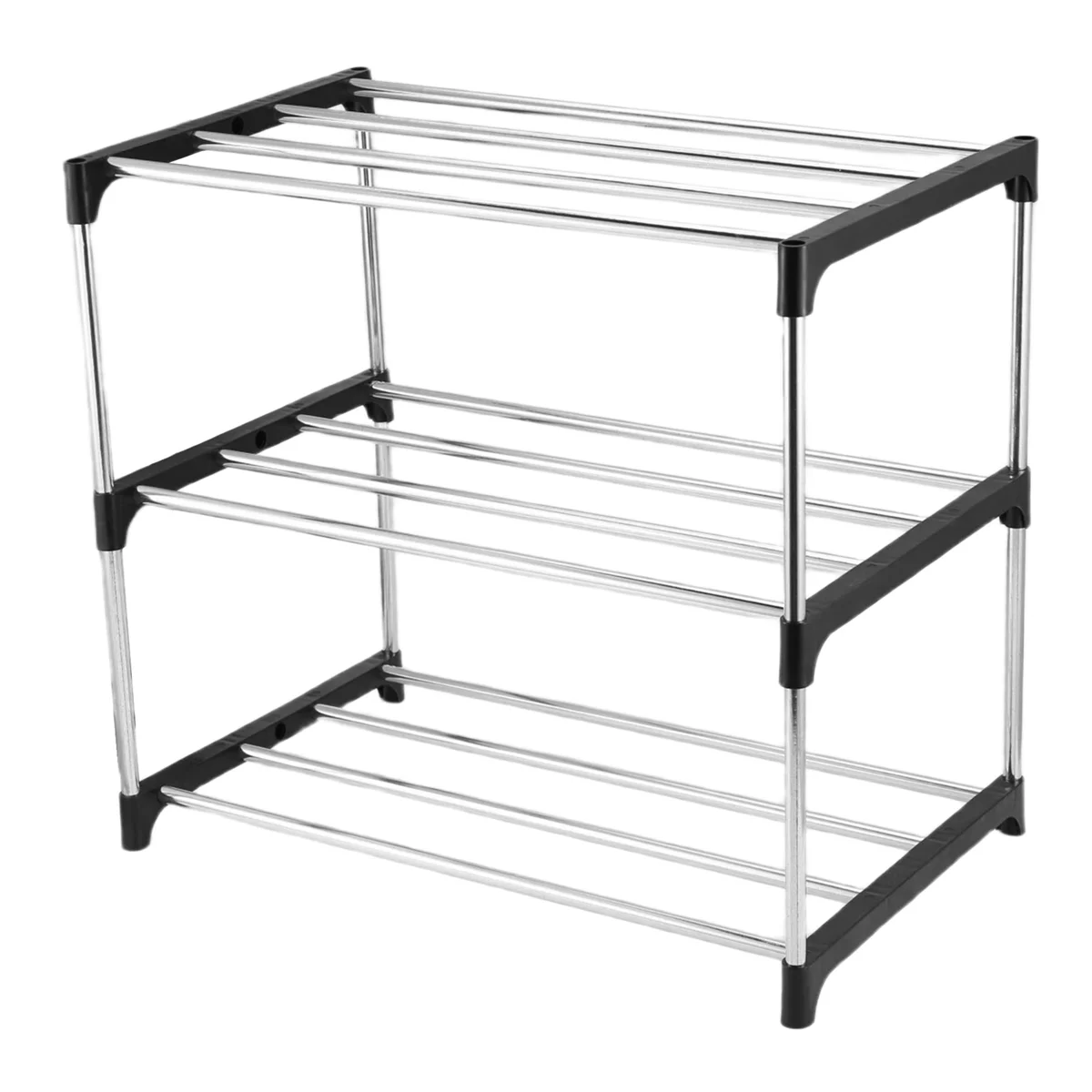 

WFF Штабелируемая небольшая полка для обуви, прихожая, прихожая и шкаф, экономия места для хранения и организации (3 уровня, черный)