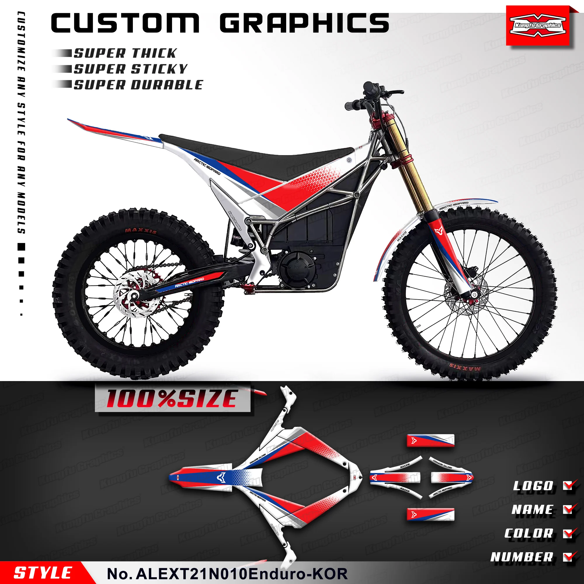 

KUNGFU GRAPHICS Off-Road Sticker Custom Decal Wrap Kit for Arctic Leopard E-XT Electric Off-road Enduro Trial Red Blue